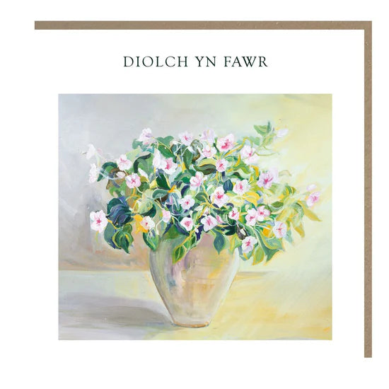 Tracks Publishing Diolch yn Fawr Pink & White Flowers Blank Card