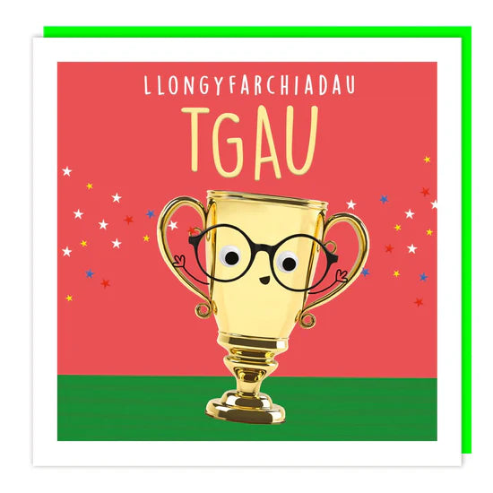 Tracks Publishing Llongyfarchiadau Tgau Trophy Blank Card