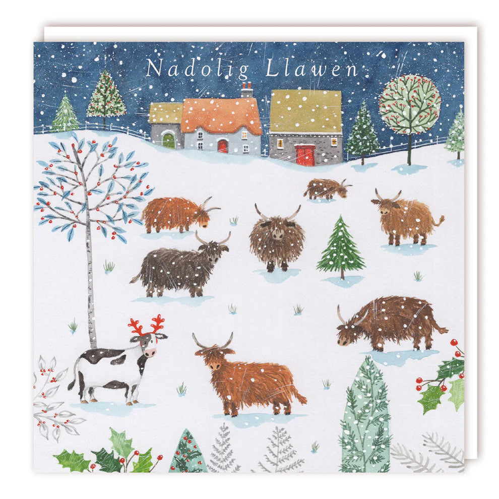 Tracks Publishing Nadolig Llawen Cartoon Cows Charity Cards - (Pack of 5)