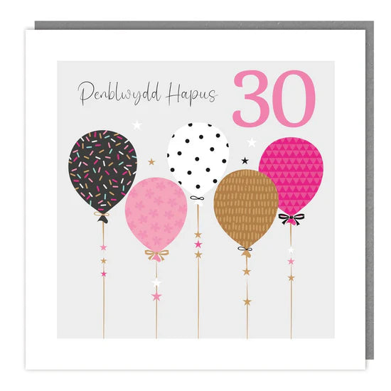 Tracks Publishing Penblwydd Hapus 30th Balloons Blank Card