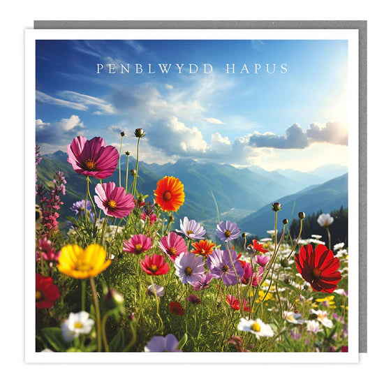Tracks Publishing Penblwydd Hapus Botanical Flowers Blank Card