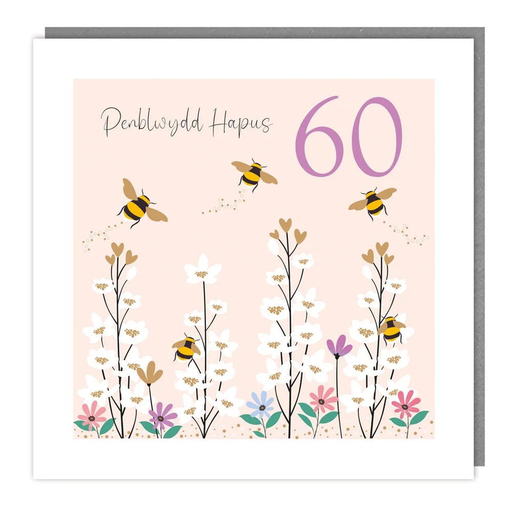 Tracks Publishing Penblwydd Hapus/Happy Birthday 60 Years Blank Card