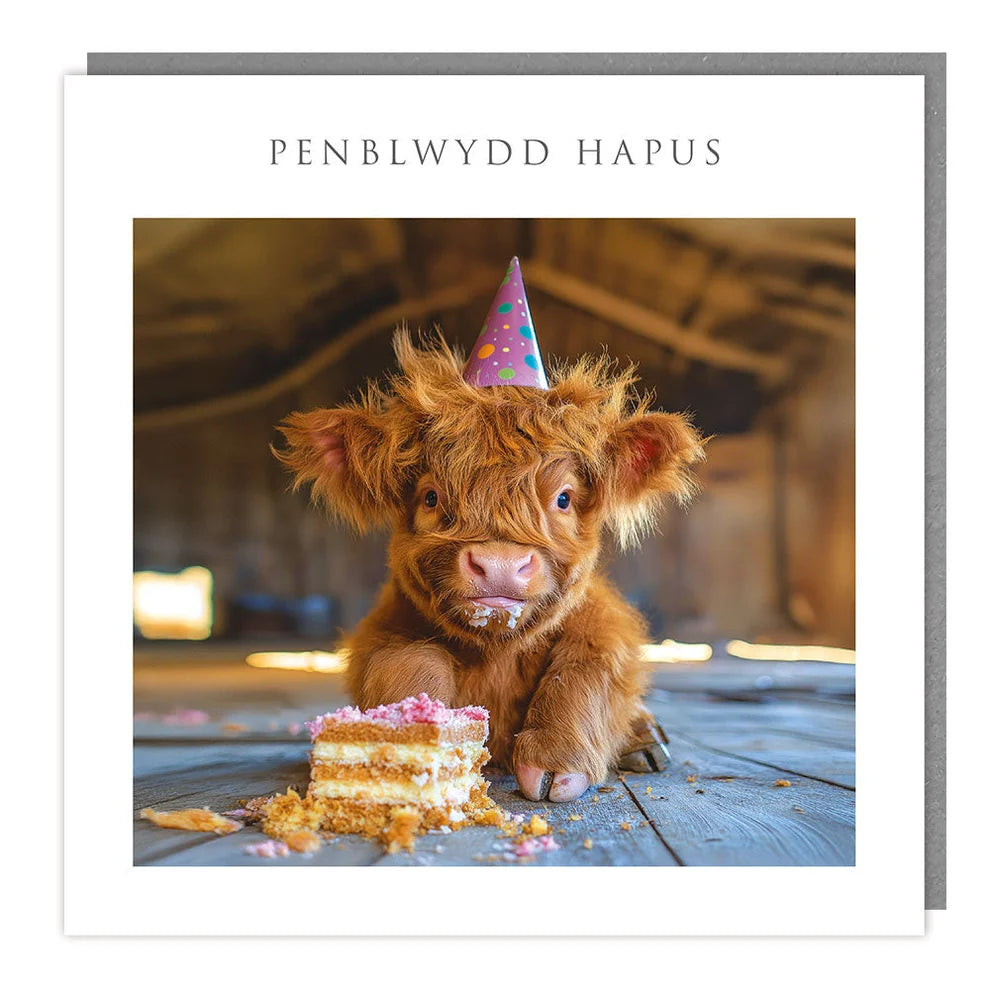 Tracks Publishing Penblwydd Hapus/Happy Birthday Highland Cow Blank Card