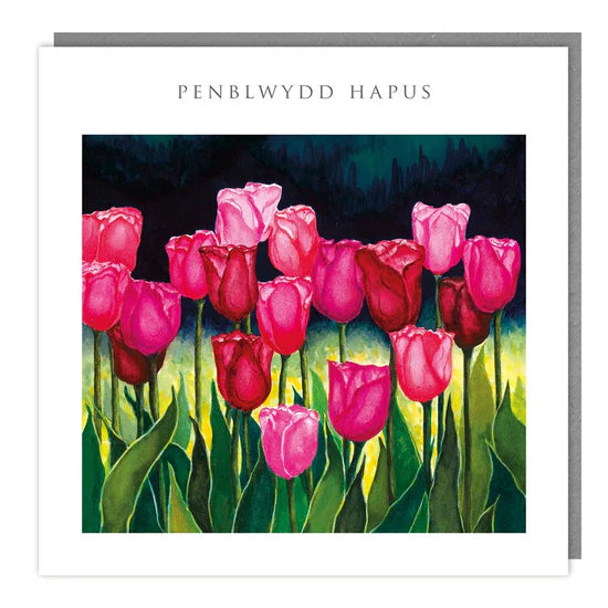 Tracks Publishing Penblwydd Hapus Pink Roses Blank Card