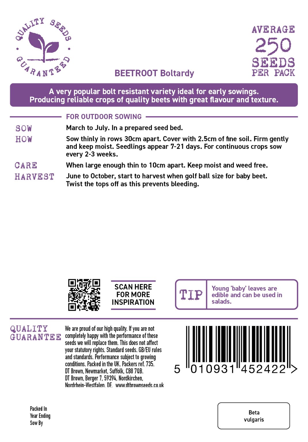 D.T. Brown Boltardy 'Beetroot' Seeds