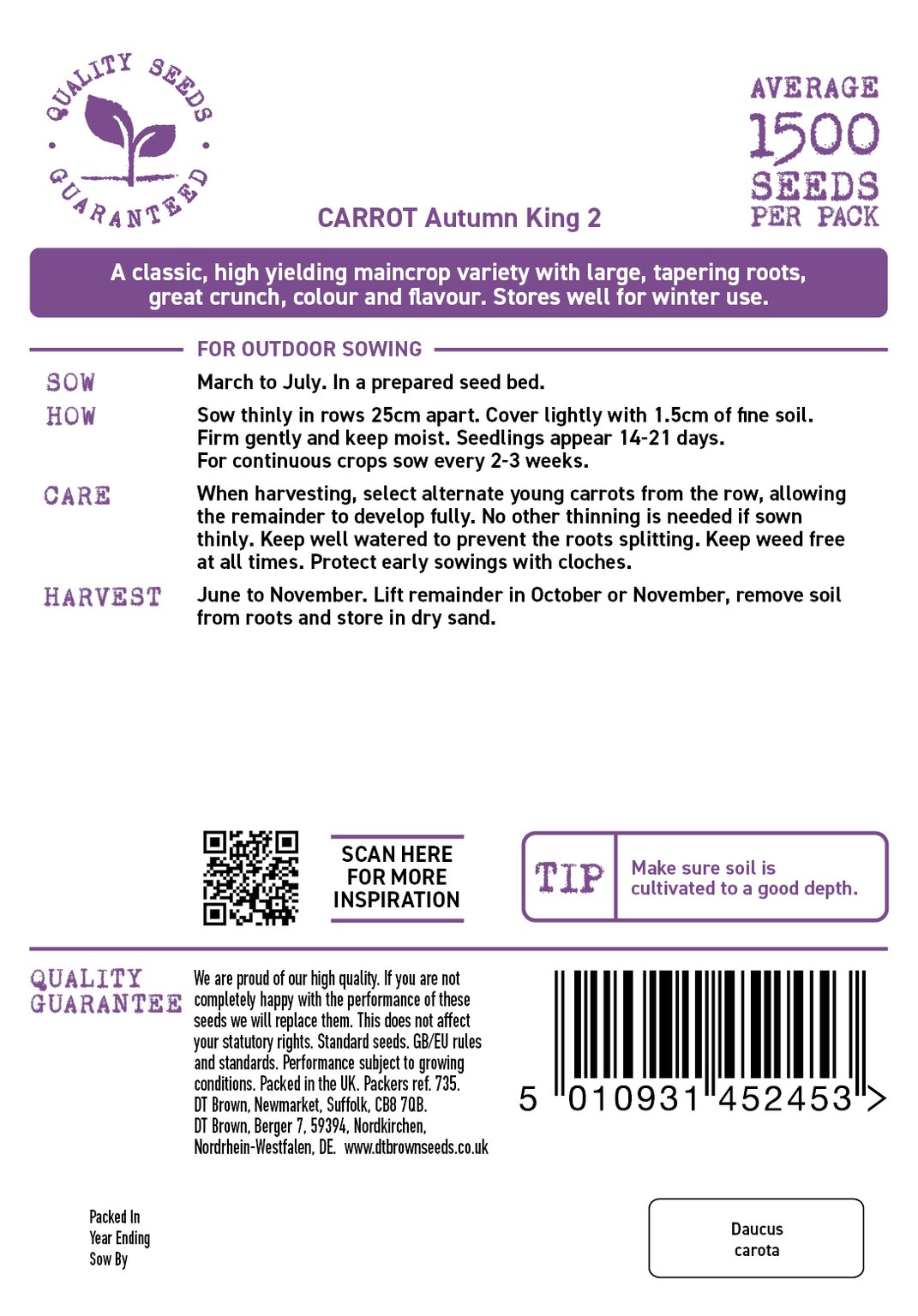 D.T. Brown 'Autumn King' Carrot Seeds