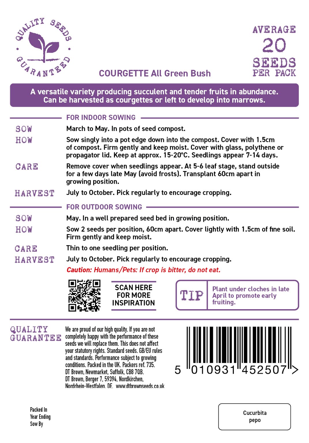 D.T. Brown 'All Green Bush' Courgette Seeds