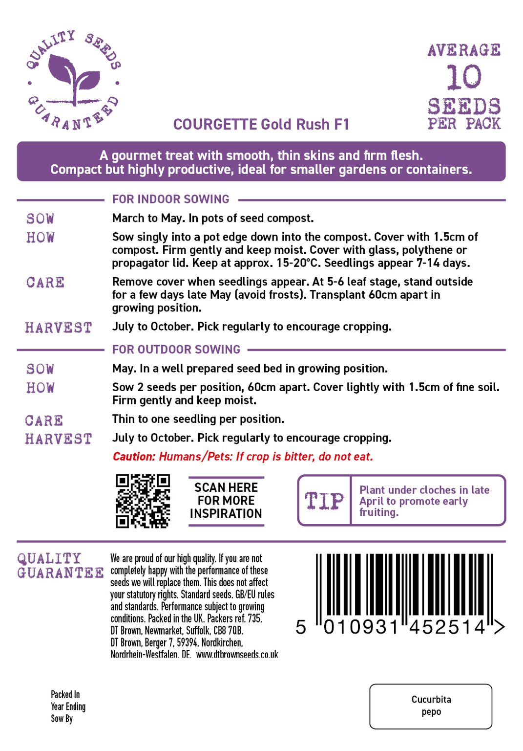 D.T. Brown 'Courgette' Gold Rush F1 Seeds