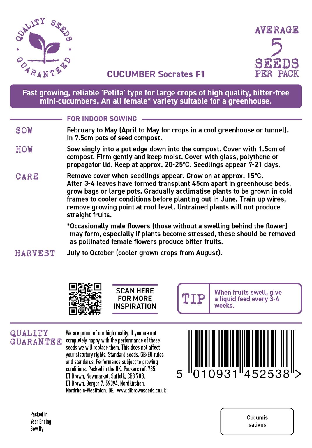 D.T. Brown 'Socrates F1' Cucumber Seeds