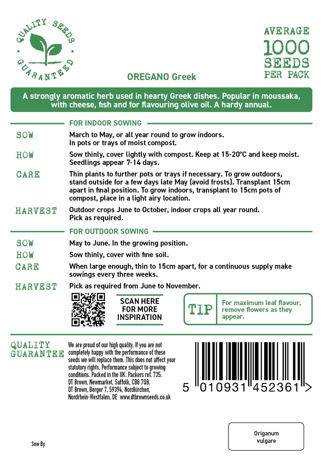 D.T. Brown Greek 'Oregano' Seeds