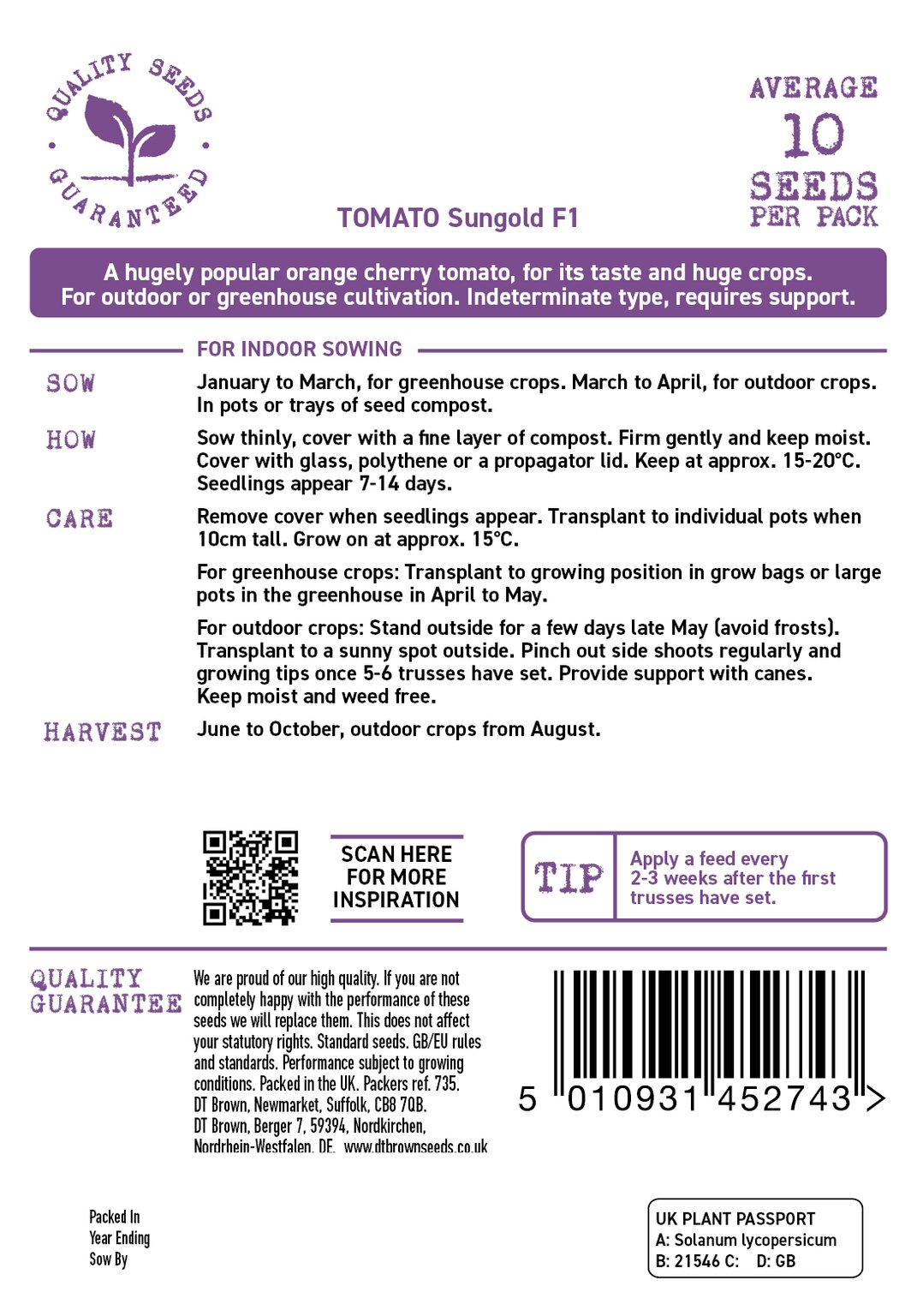 D.T. Brown 'Sungold' Tomato f1 Seeds