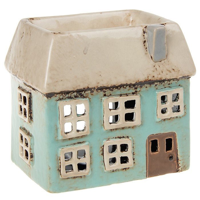 Village Pottery 12cm Oblong House Wax Warmer - Aqua - Old Railway Line Garden Centre
