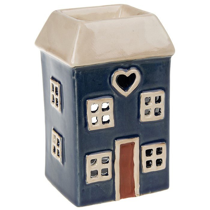 Village Pottery 14cm Square Heart House Wax Warmer - Navy - Old Railway Line Garden Centre