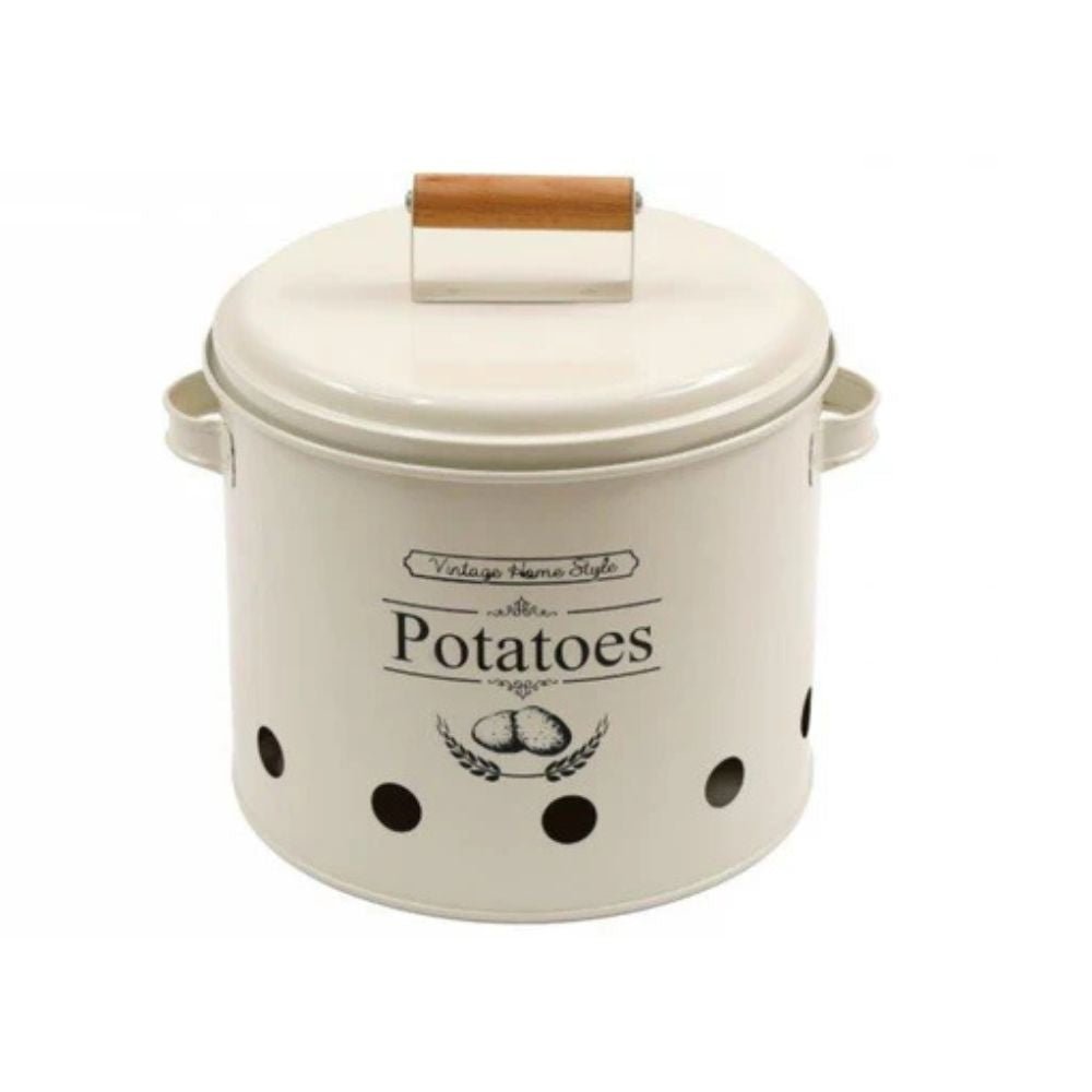 Vintage Home Style 22cm Metal Potato Storage Container - Old Railway Line Garden Centre