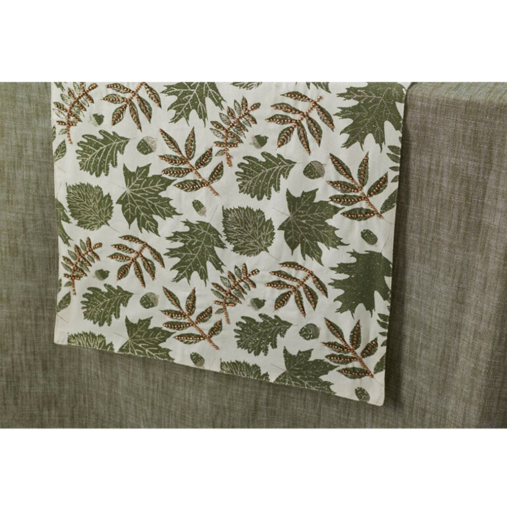 Walton & Co 180cm Embellished Green Leaf Table Runner