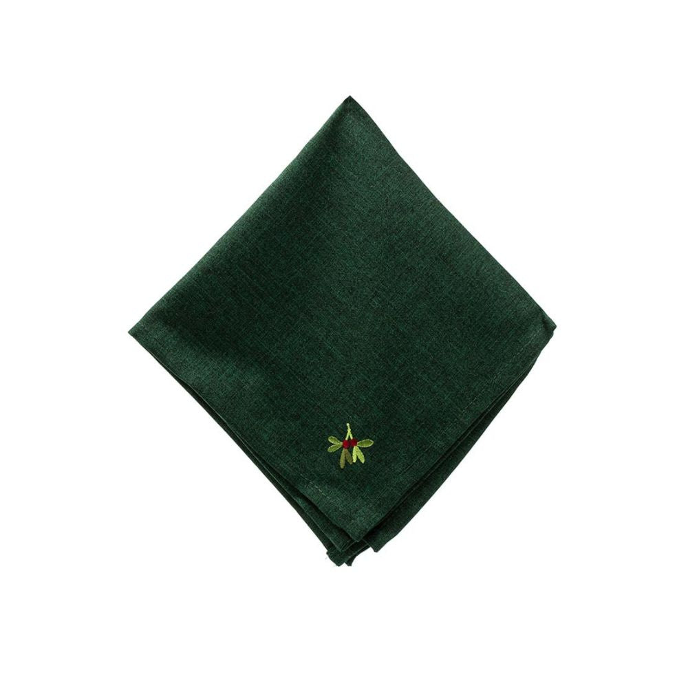 Walton & Co Set of 2 Embroidered Green Holly Berry Napkin
