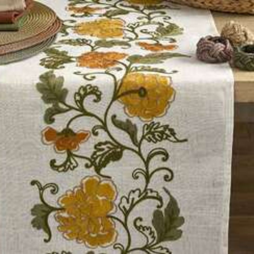Walton & Co 175cm Embroided Autumn Flower Runner