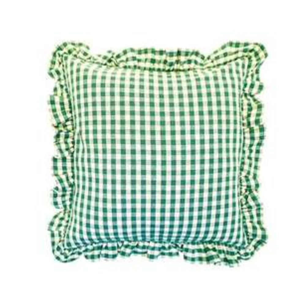 Walton & Co 43cm Green Gingham Ruffle Square Cushion