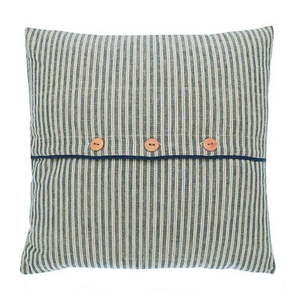 Walton & Co 43cm x 43cm Hampton Stripe Button Cushion - Old Railway Line Garden Centre