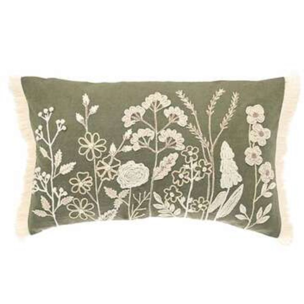 Walton & Co Olive Embroidered Meadow Cushion