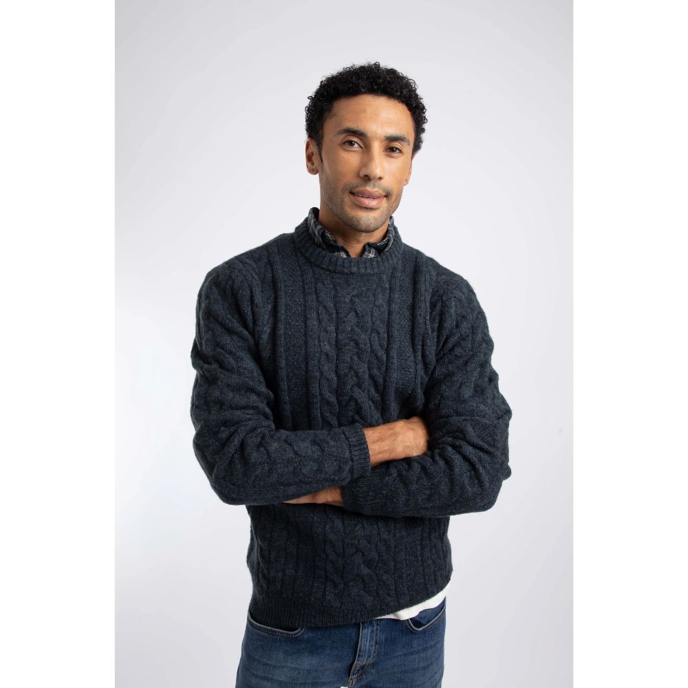 Weird Fish Alford Cable Knit Crew Neck Jumper - Petrol Blue