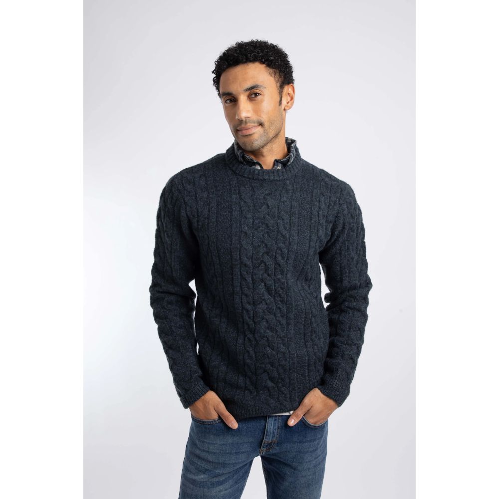 Weird Fish Alford Cable Knit Crew Neck Jumper - Petrol Blue