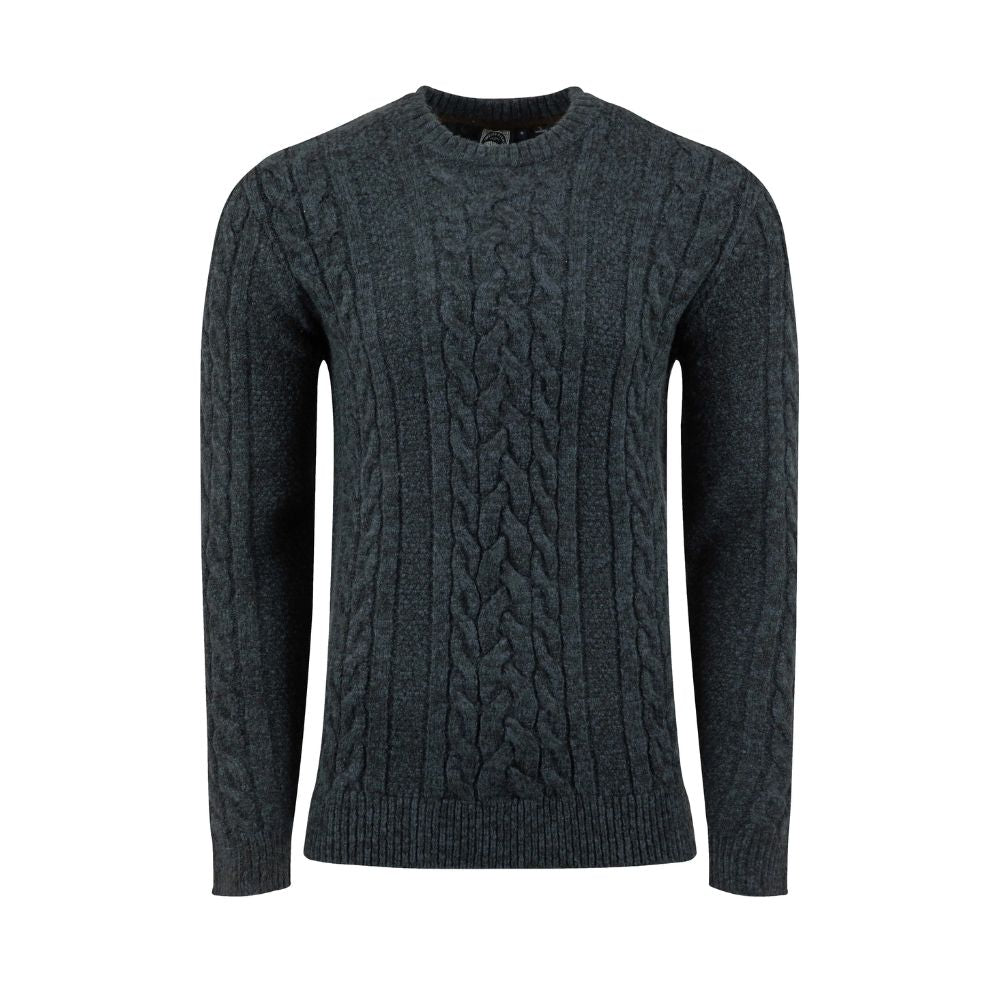 Weird Fish Alford Cable Knit Crew Neck Jumper - Petrol Blue