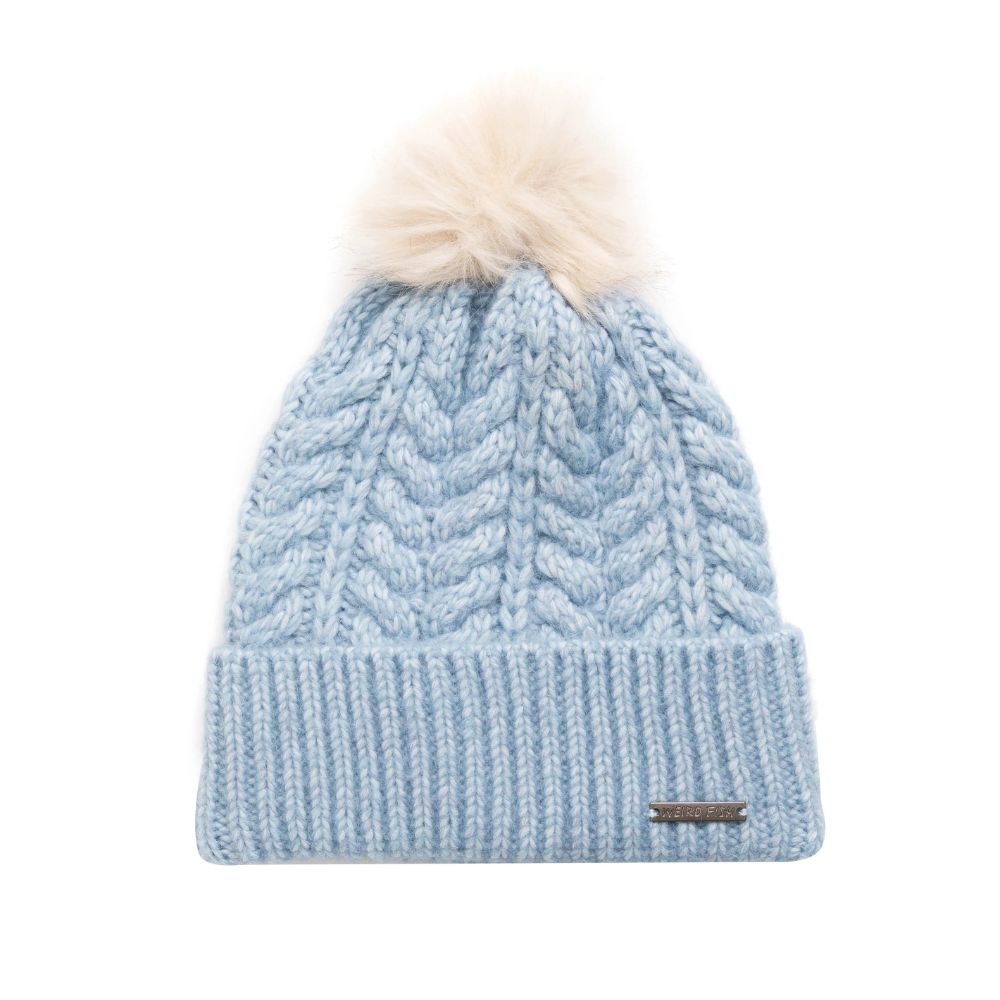 Weird Fish Allerton Cable Knit Bobble Hat - Lake Blue