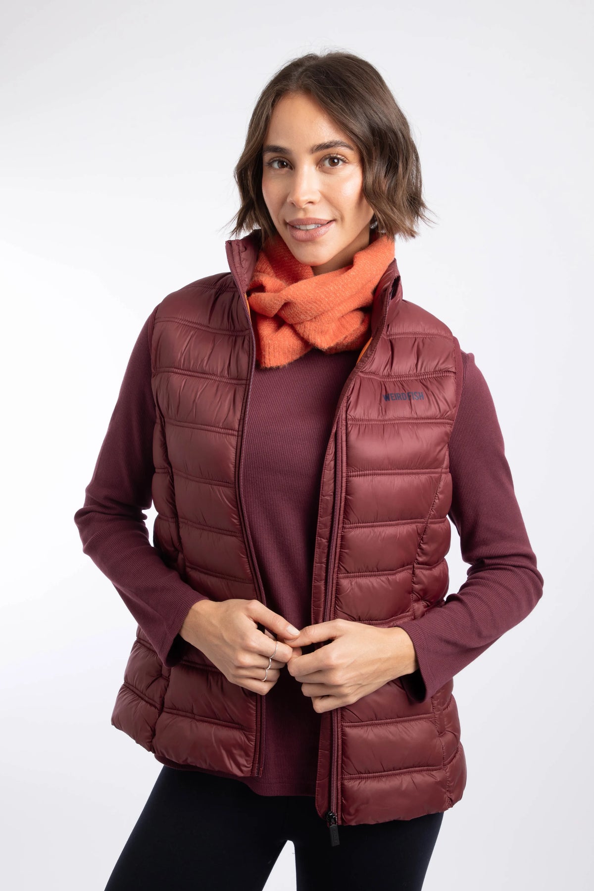 Weird Fish Atissa Lightweight Padded Gilet Deep Crimson