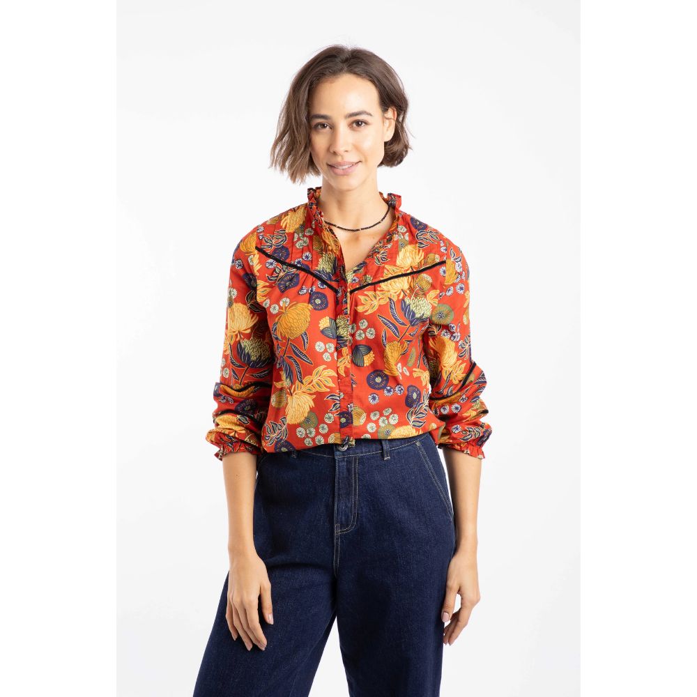 Weird Fish Bodhi Printed Long Sleeve Blouse - Rust