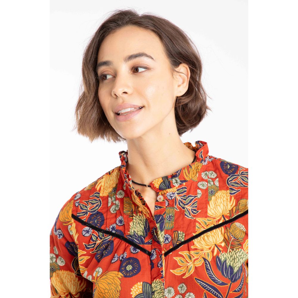 Weird Fish Bodhi Printed Long Sleeve Blouse - Rust
