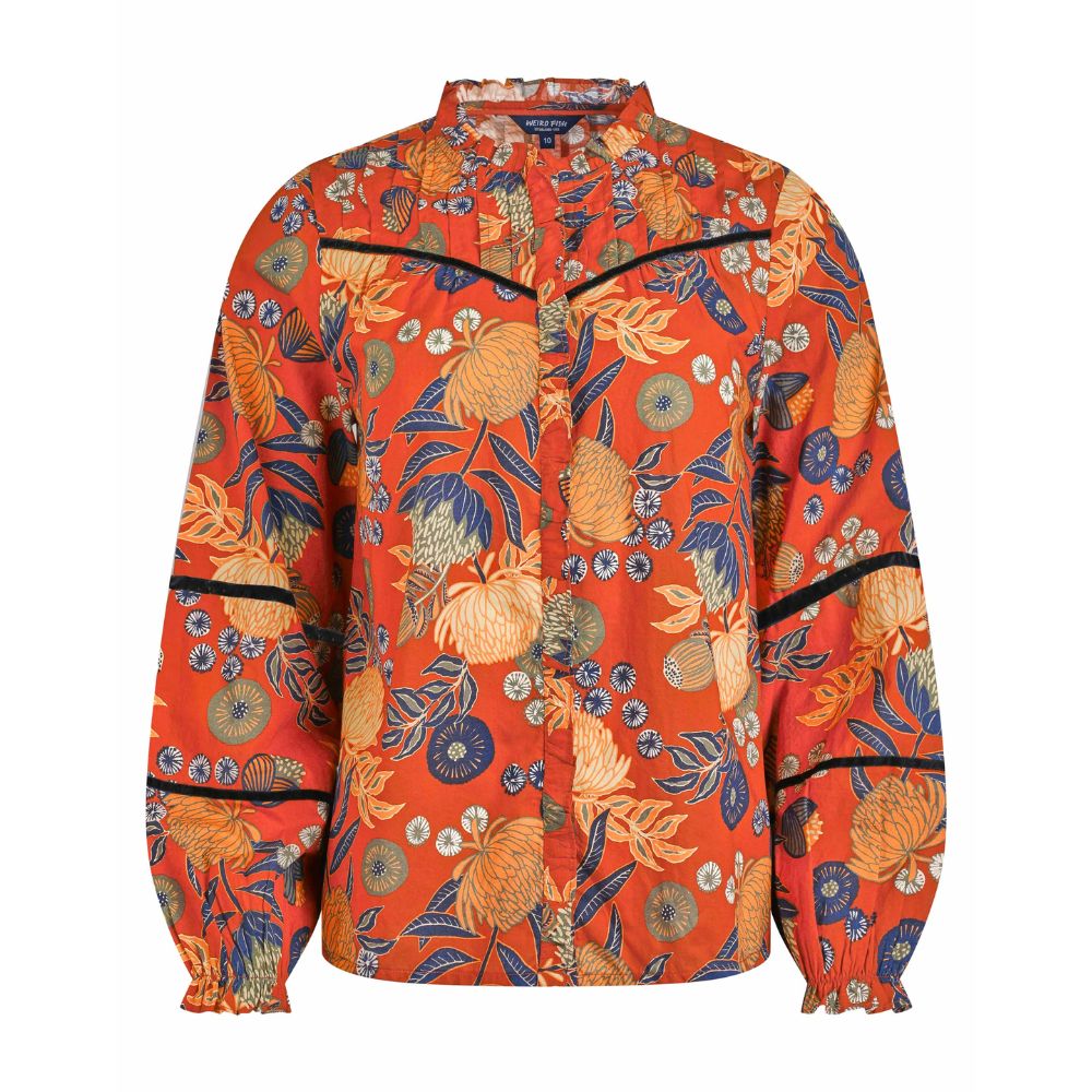 Weird Fish Bodhi Printed Long Sleeve Blouse - Rust