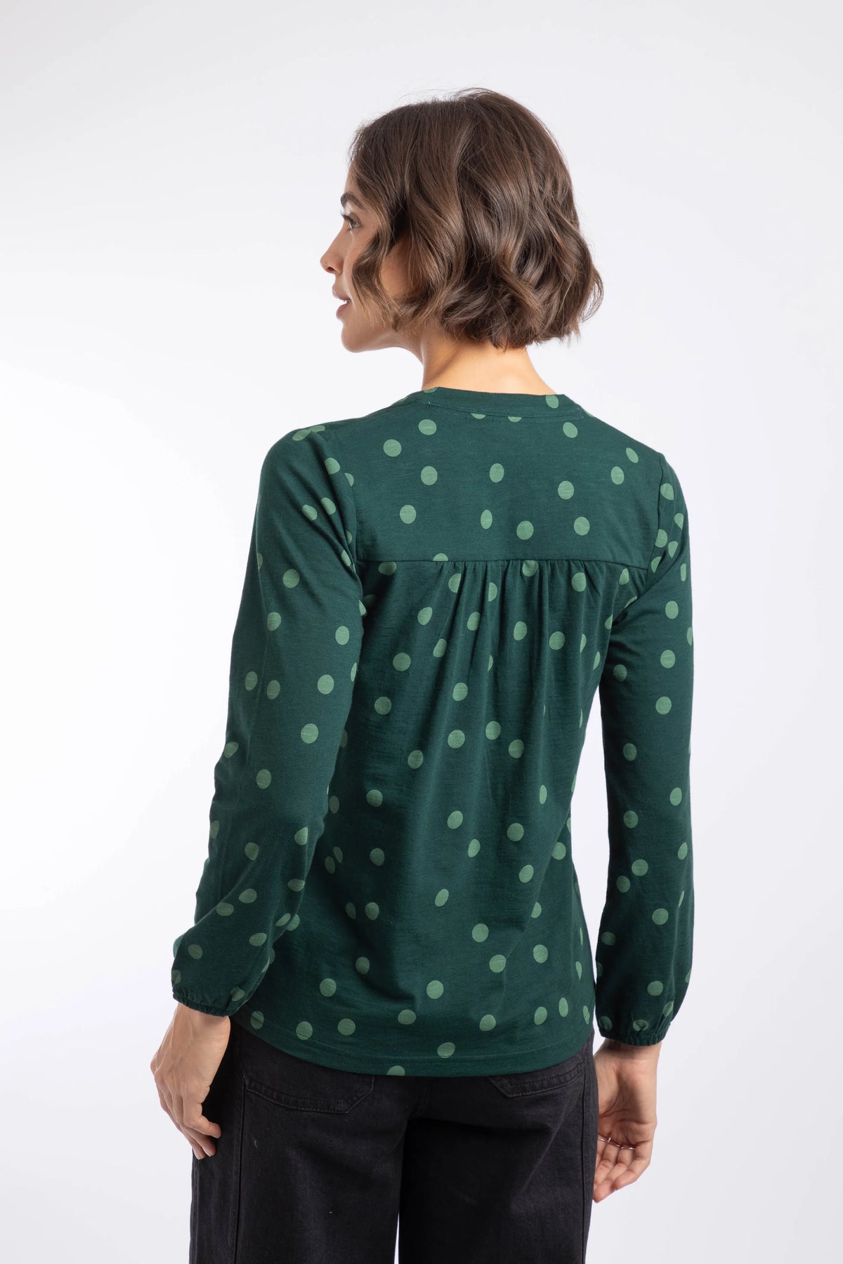 Weird Fish Brooke Printed V Neck Jersey Top - Bamboo Green