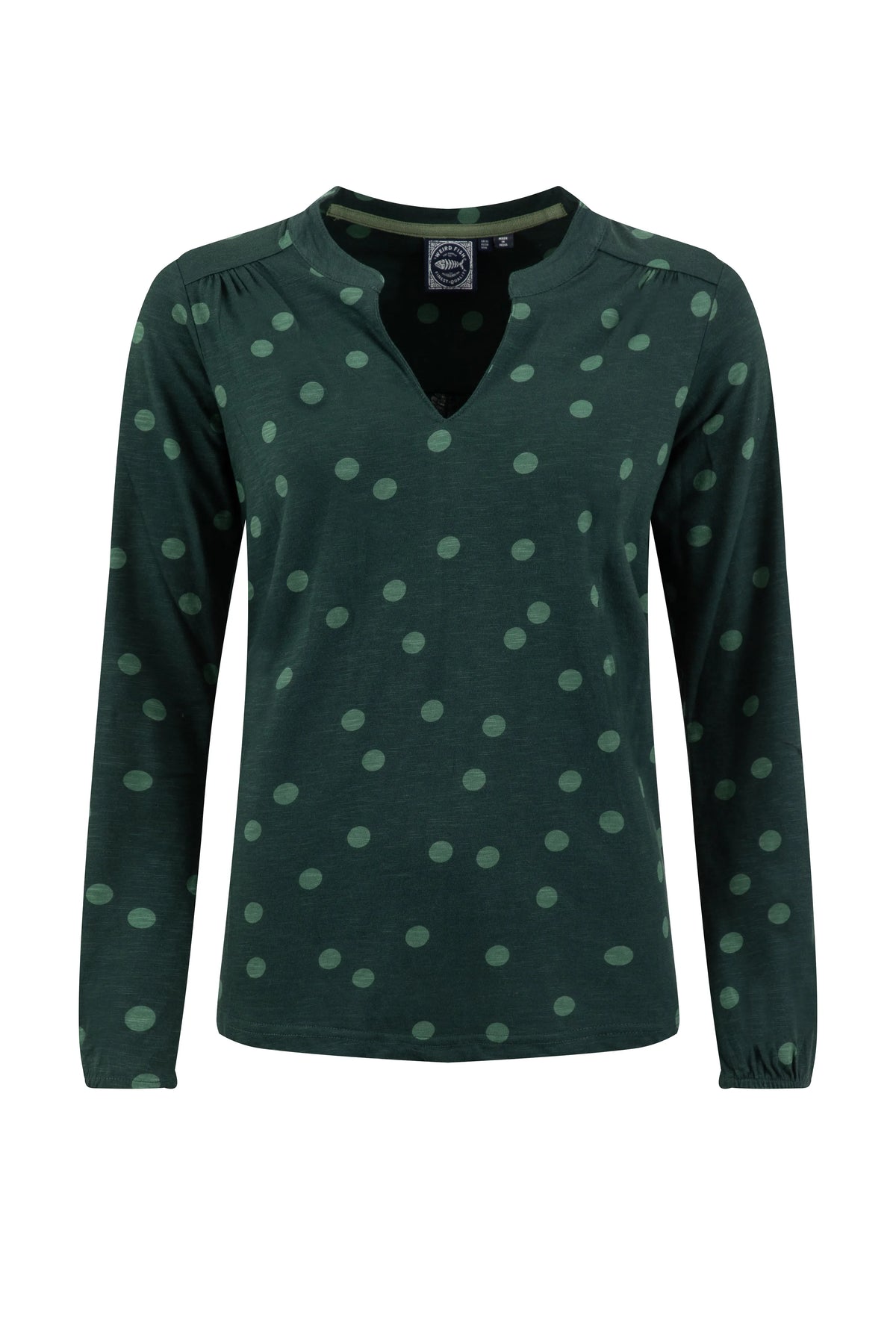 Weird Fish Brooke Printed V Neck Jersey Top - Bamboo Green