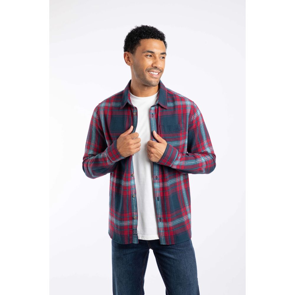 Weird Fish Broxton Organic Cotton Herringbone Check Shirt - Red