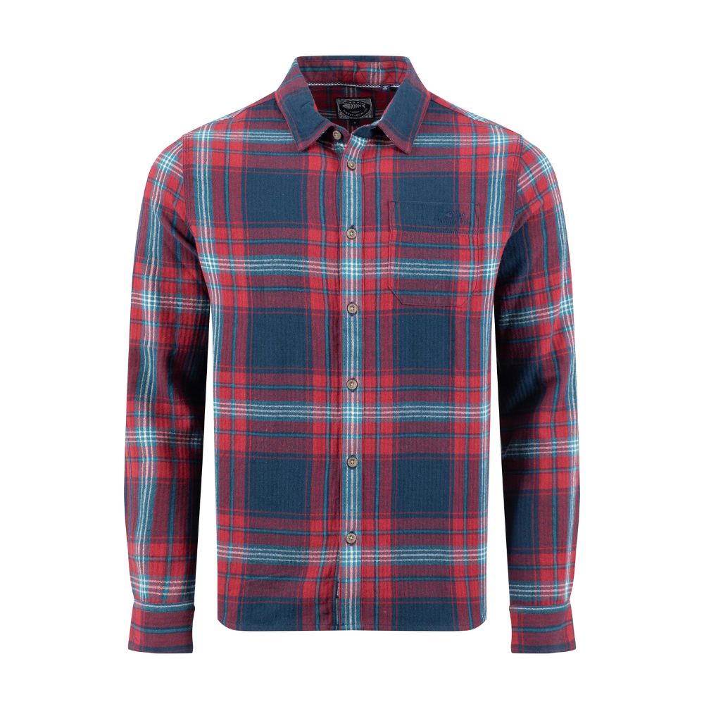 Weird Fish Broxton Organic Cotton Herringbone Check Shirt - Red