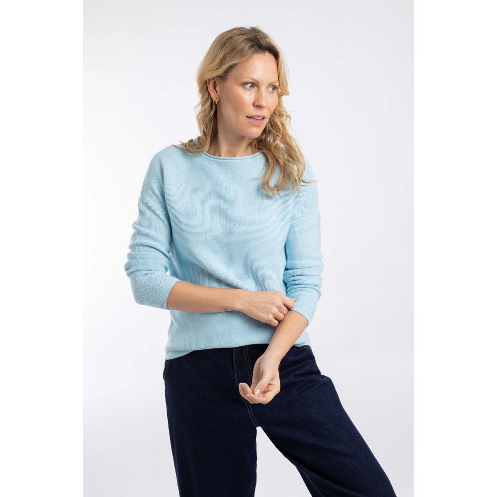 Weird Fish Dalla Knitted Crew Neck Jumper - Skyway Blue