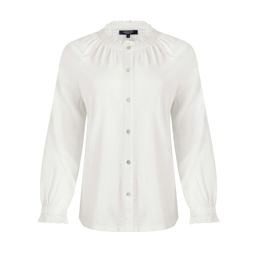 Weird Fish Donna Long Sleeve Cotton Dobby Shirt - White