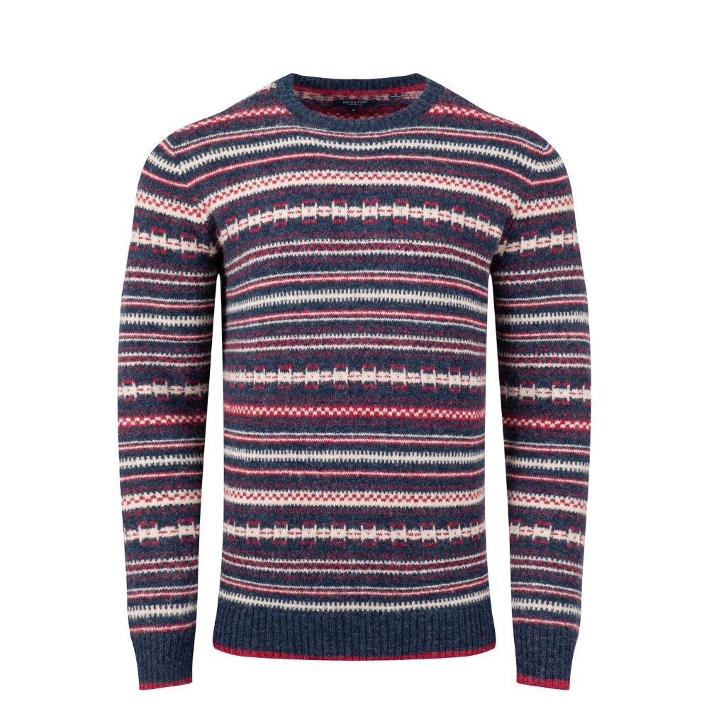 Weird Fish Fastolf Fair Isle Crew Neck Men's Jumper - Navy