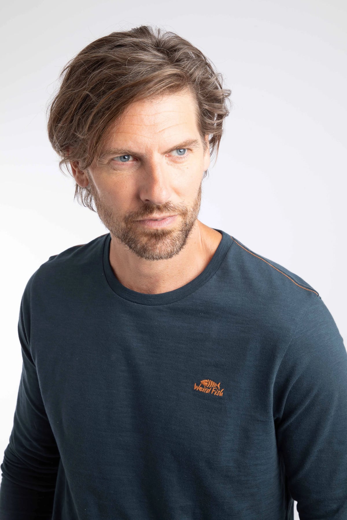 Weird Fish Fins Branded Long Sleeve T-Shirt - Navy