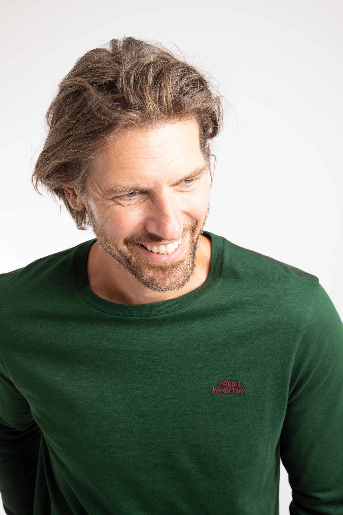 Weird Fish Fins Branded Long Sleeve T-Shirt - Pine Green