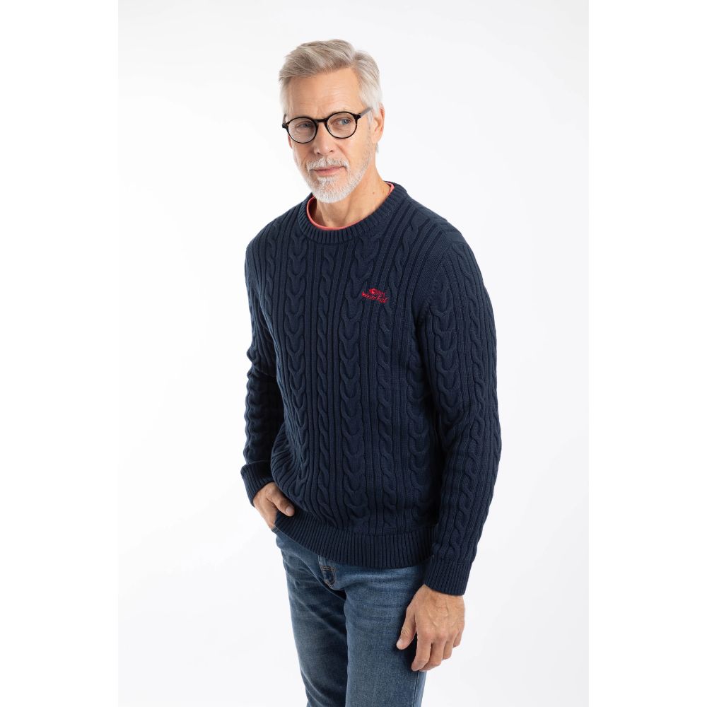 Weird Fish Griffen Cable Knit Jumper - Navy