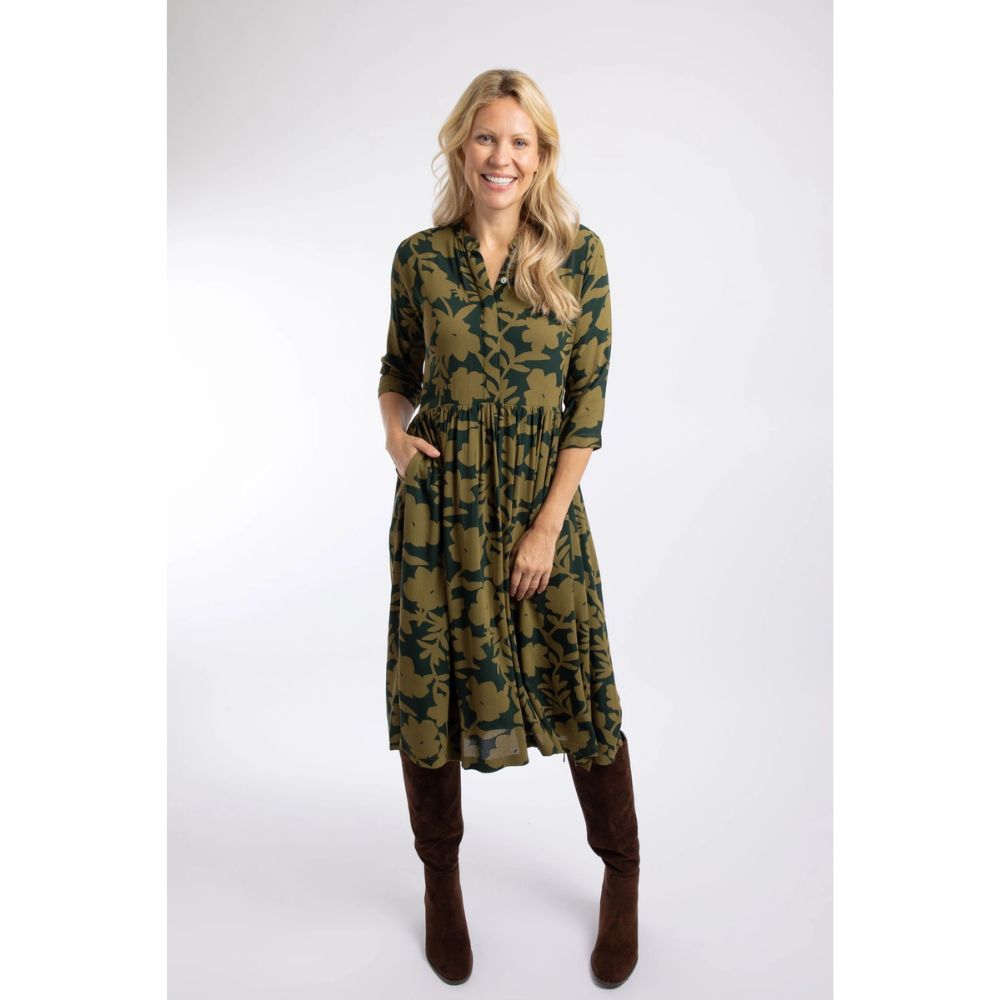 Weird Fish Hellen Printed Crepe Shirt Dress - Green