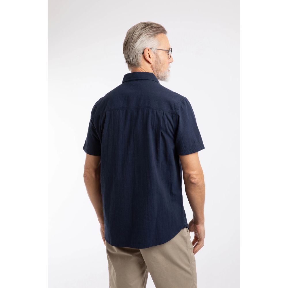 Weird Fish Hinton Textured Crepe Short Sleeved Shirt - Navy