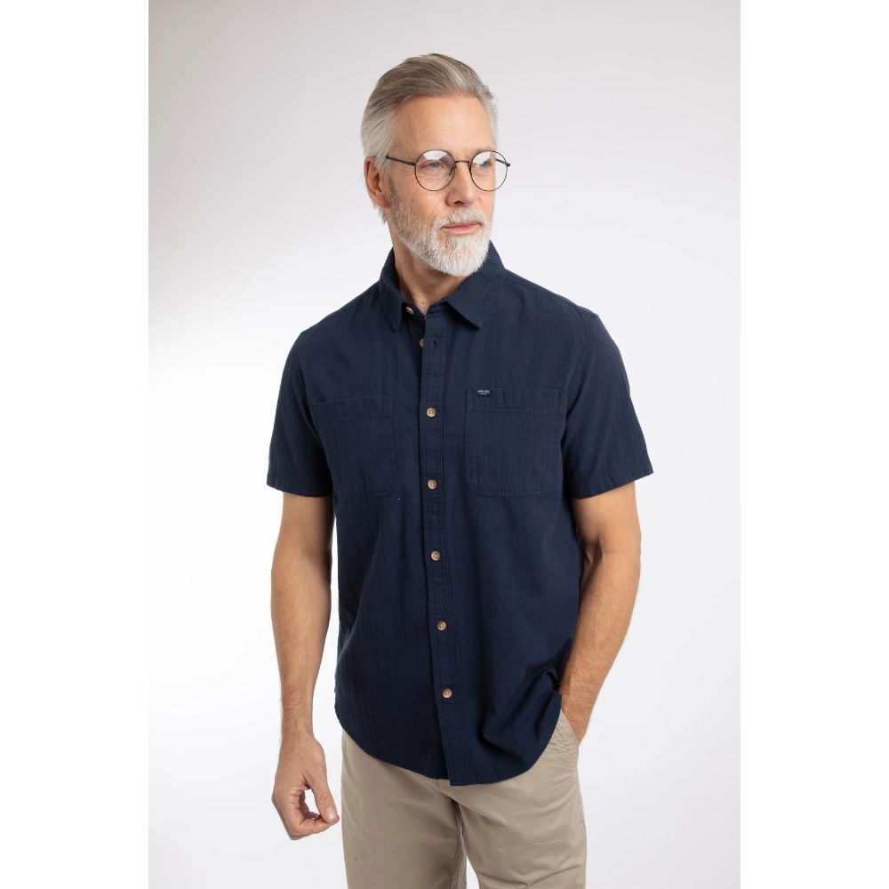 Weird Fish Hinton Textured Crepe Short Sleeved Shirt - Navy