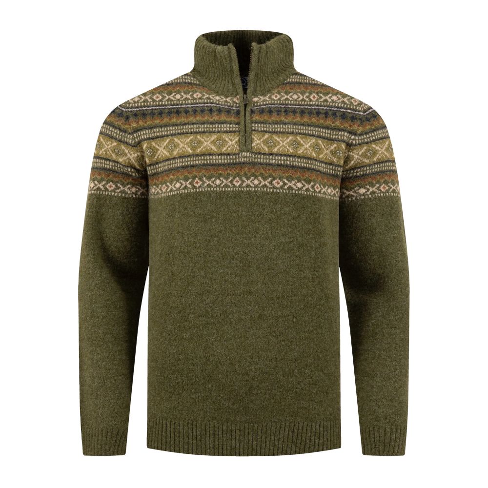 Weird Fish Larner 1/4 Zip Fair Isle Jumper - Winter Green