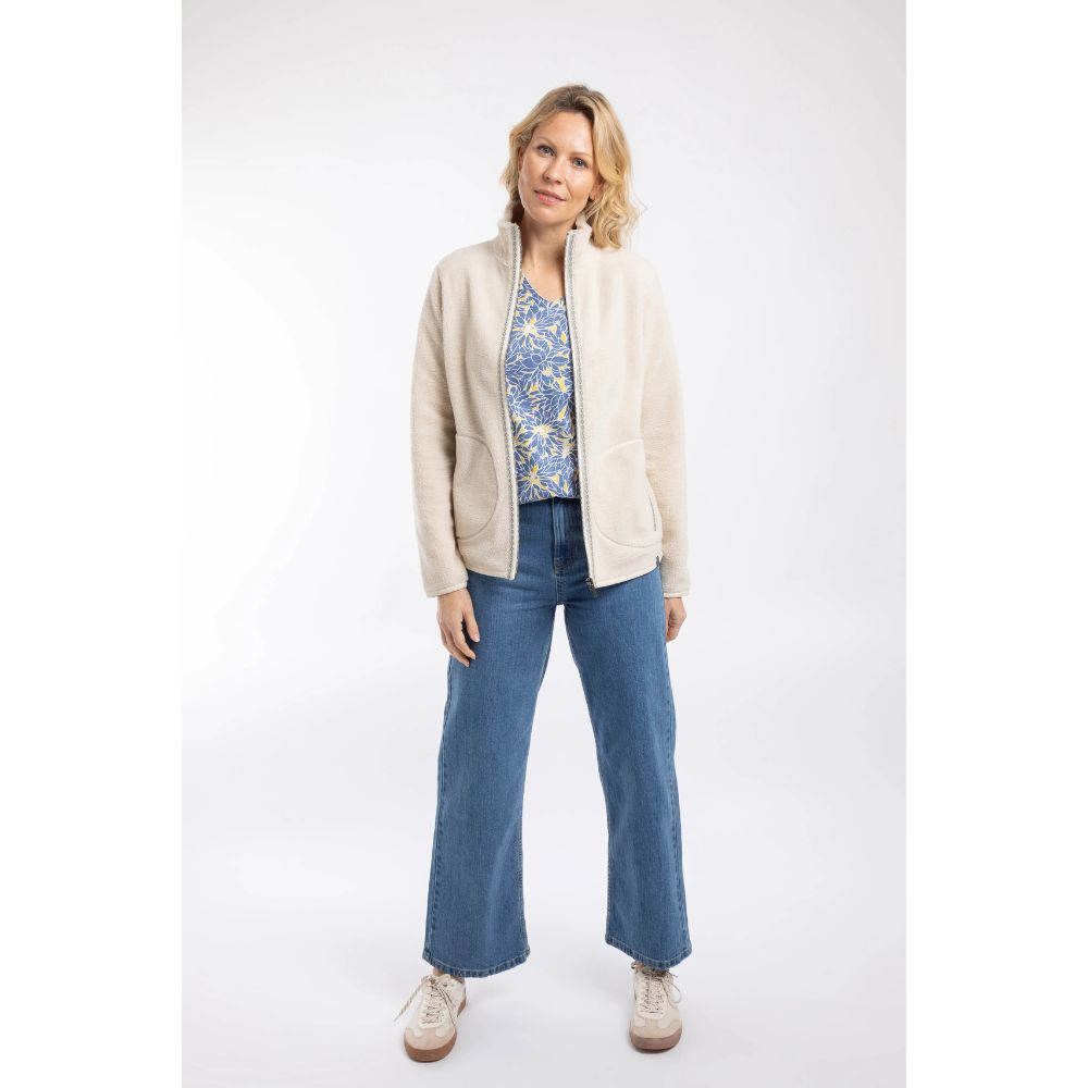 Weird Fish Lucille Lightweight Full Zip Borg Fleece - Ecru