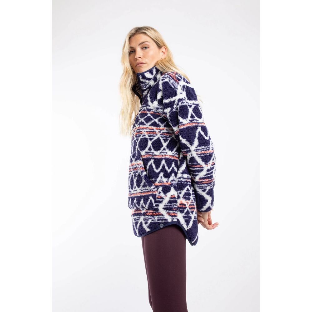 Weird Fish Pikard Printed 1/4 Zip Teddy Fleece - Navy