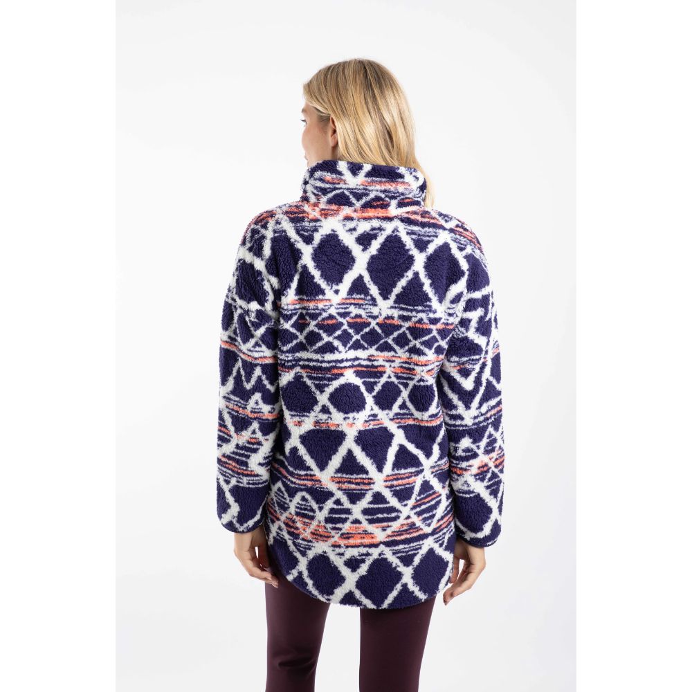 Weird Fish Pikard Printed 1/4 Zip Teddy Fleece - Navy