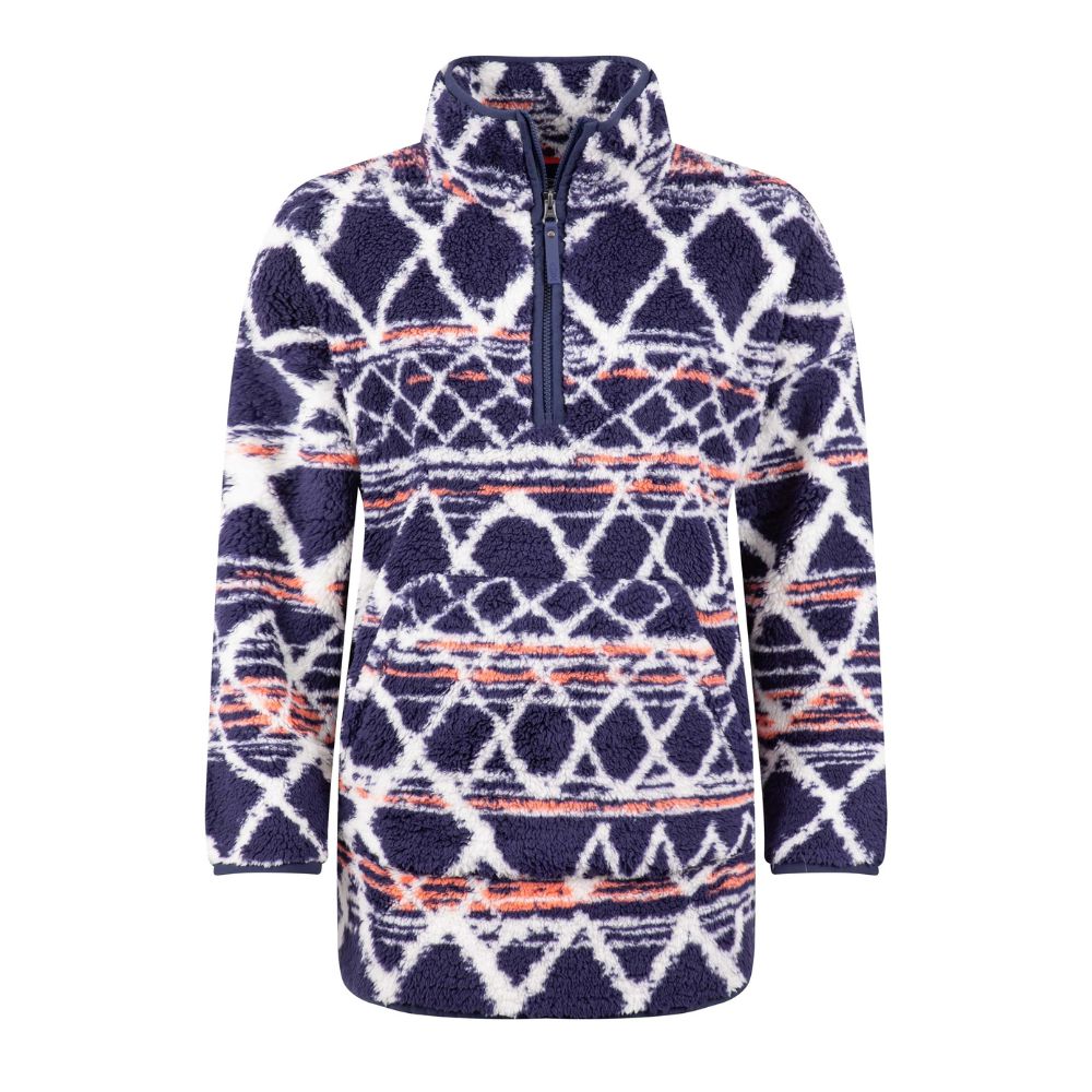 Weird Fish Pikard Printed 1/4 Zip Teddy Fleece - Navy